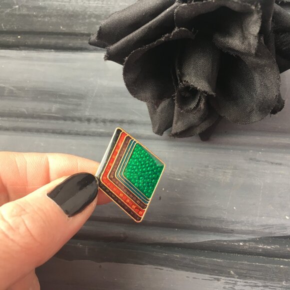 Gold Enamel Earrings - Picture 2 of 7